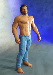 tall, muscular male in tight blue jeans