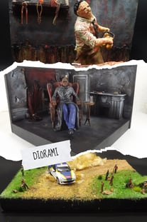 Handcrafted dioramas by ART PLAY LAND, inspired by horror, sci-fi, and racing scenes