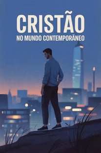 a man standing on a ledge with a city in the background