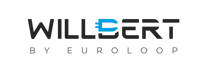 Willbert by Euroloop a black and white logo with the words willbertt by euro euro