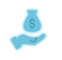 blue glowing hand wiht money bag