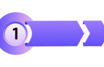 a blue and white arrow pointing to the left