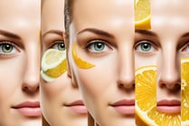 a woman with a slice of lemonade on her face