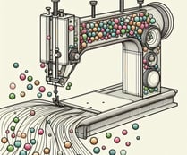 Gumballs coming out of a. sewing machine
