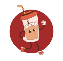 a cartoon character holding a drink in a cup