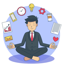 A person meditating, symbolizing focus and multitasking skills.