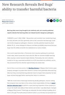 Article about a research that concluded that bedbugs have the ability to transmit harmfull bacterias