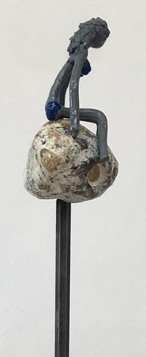 Divine, height 136cm (with stand), Welded sculpture with steel and stone