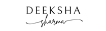 a logo with the words deksha sharma in black and white
