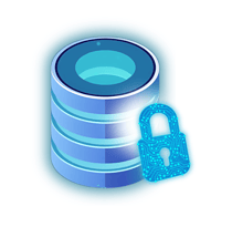 blue glowing database with padlock