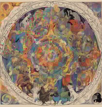 a painting of a circular shaped object with a circular design