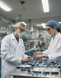 A container filled with white capsules viewed from above, set against a dark background. The capsules are tightly packed inside the container, reflecting light off their surfaces.
