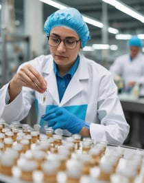 A container filled with white capsules viewed from above, set against a dark background. The capsules are tightly packed inside the container, reflecting light off their surfaces.