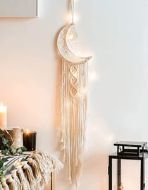 Macrame Woven Wall Hanging Moon Dream Catcher Boho Chic Bohemian Wall Art Room Dorm Door Decor 