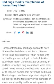 Research paper on the effect Bedbugs have on the microbiome of their surroundings.