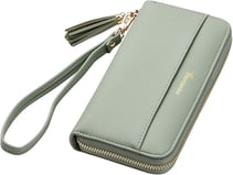 Travelambo Womens Wallet Tassel Bifold Ladies Cluth Wristlet Wrist strap Long Purse
