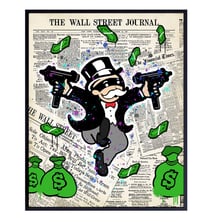 Wall Street Journal, Financial Times Gangsta Graffiti Monopoly Man Wall Art Poster - 8x10 Dow Jones,