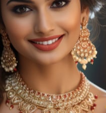 A radiant Indian bride, embellished with intricate jewelry, symbolizing her beauty