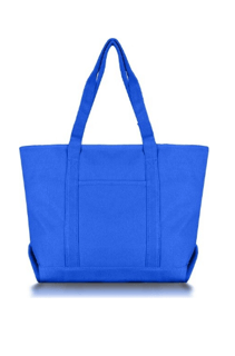 a bright blue tote bag with a large, bright blue tote bag
