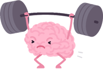 A cartoon brain lifting weights