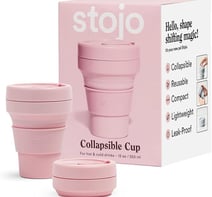 a pink collaps cup with a pink cupcake and a pink cupcake