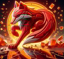 a red fox in a red volcanic glass background above Fan Games Directory: Red Brilliant Fox