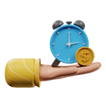 a hand holding a clock and money 