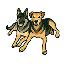two dogs are sitting next to each other