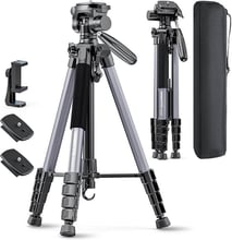 74"-Camera-Tripod, Gray Porfessional Aluminum Tripod Stand for Mirrorless Camera/DSLR/Cell Phone/Cam