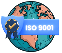 a world map and the ISO 9001 title in front of it 