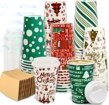  Christmas Disposable Coffee Cups with Lids and Sleeves