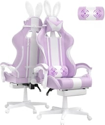 Ferghana Silla Gaming Ergonomica con Masaje Racing y Reposapiés Kawaii color rosa con blanco