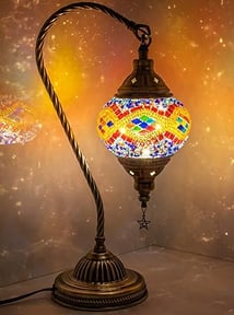 Glass Turkish Moroccan Bedside Lamp with Bronze Base Handmade Tiffany Mosaic Lamp for Living room
