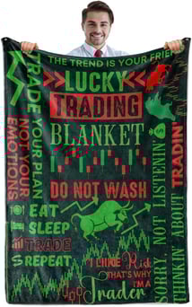 Stock Market Gifts, Lucky Trading Blanket for Men and Women, Flannel Throw Blanket for Trader, Broke