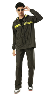 model wearing raincoat 