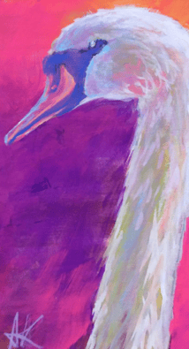 colorful gouache painting of a swans