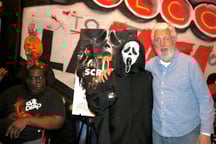 Sam Glass and Woody Goulart with Ghost Face at the Nightmare Cafe in the Las Vegas Arts District.