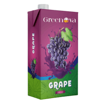 Greenova grape juicea box of grapes and a bottle of grape juice