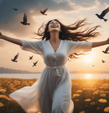 A woman feeling free after having a troubled past