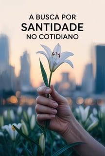 a person holding a flower in front of a city skyline