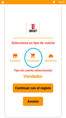 Representación gráfica de la aplicación de IWant para el registro de un cliente