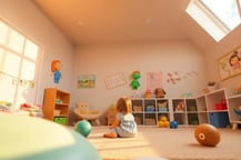 Low angle view, golden hour lighting, depicting a functional and luxurious sensory playroom design
