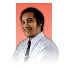 "Confident man in white shirt and black tie standing against bold red background with arms crossed.