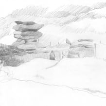 pencil drawing of pile of stones in the Peak district uk