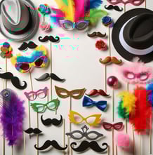 a variety of different colored photo booth props