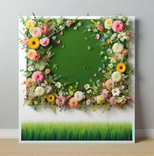 a picture of a flowered frame with a green background