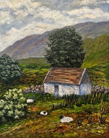 Sheep Resting by the Cottage  2024 Acrylic on canvas, 10 x 8 x 1/2 inches  $190 