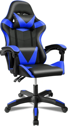 T-LoVendo Silla Gaming Ergonómica Reclinable con Cojín Lumbar y Cervical color negro y azul