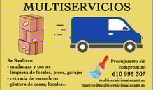 Tarjeta de presentación Mutiservicios Alacant, Paquetes de mudanza, furgoneta y brocha,tlf:610996307