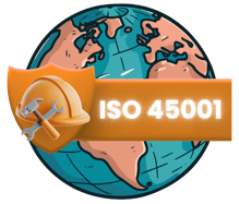 a world map and the ISO 45001 title in front of it 